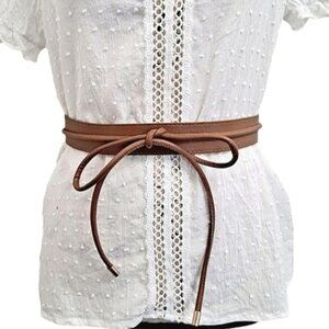 Faux Leather Brown Skinny waist Belt Minimalist Boho Cottage bow tie wrap Casual
